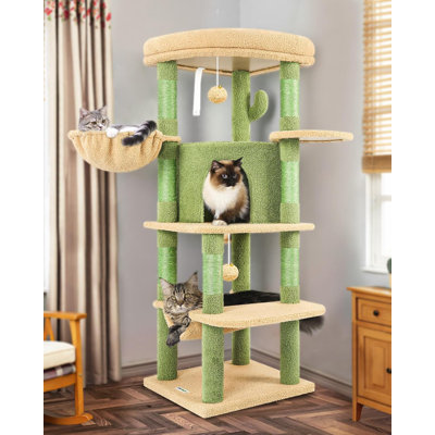 Tour à chat 51 po pour chats d'intérieur avec hamac et poteaux à griffer 51 po