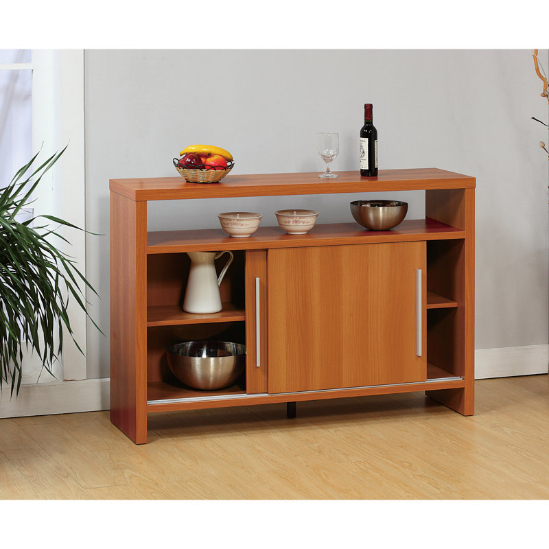 Buffet à buffet avec portes coulissantes en métal et poignées à quatre tablettes en métal blanc vieilli, Cherry