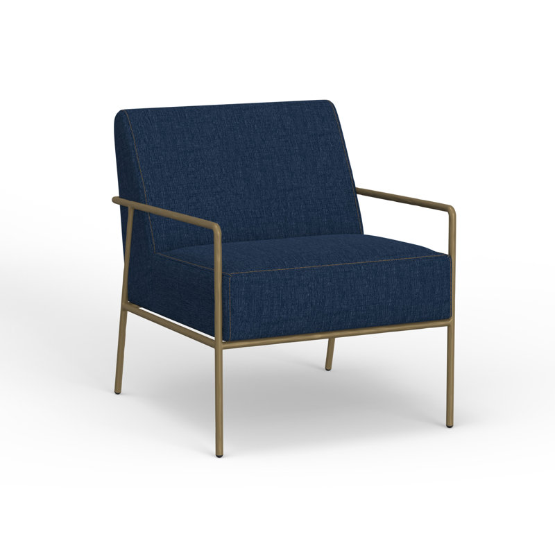 Fauteuil d'appoint Zili, similicuir, mousse moelleuse, finition en métal doré élégant, Polyester bleu minuit