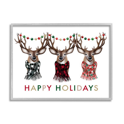 " Happy Holidays Christmas Reindeer Antlers Plaid Scarf " by Elizabeth Tyndall