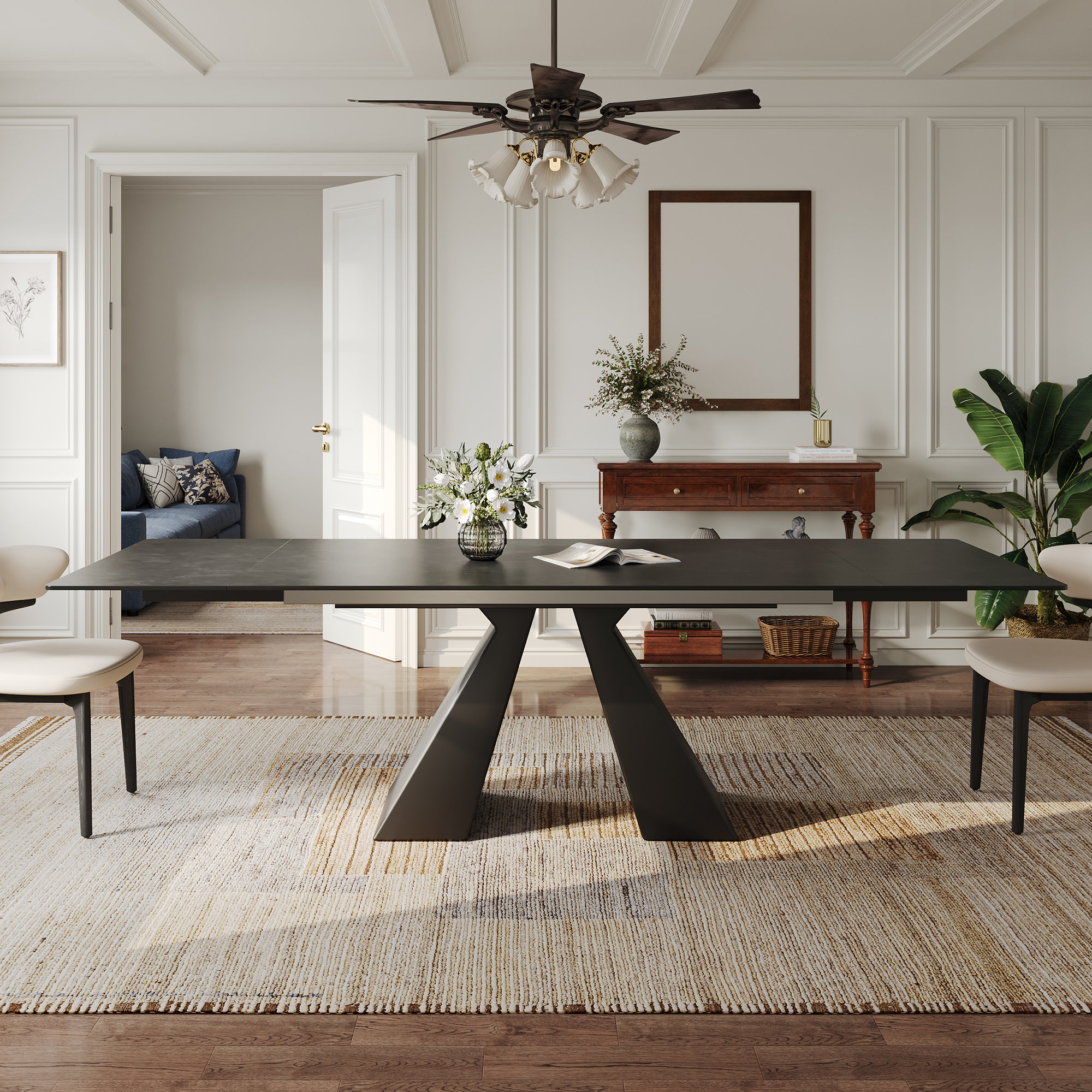 Orren Ellis Lethia 63 to 94" Extendable Sintered Stone Dining Table for ...