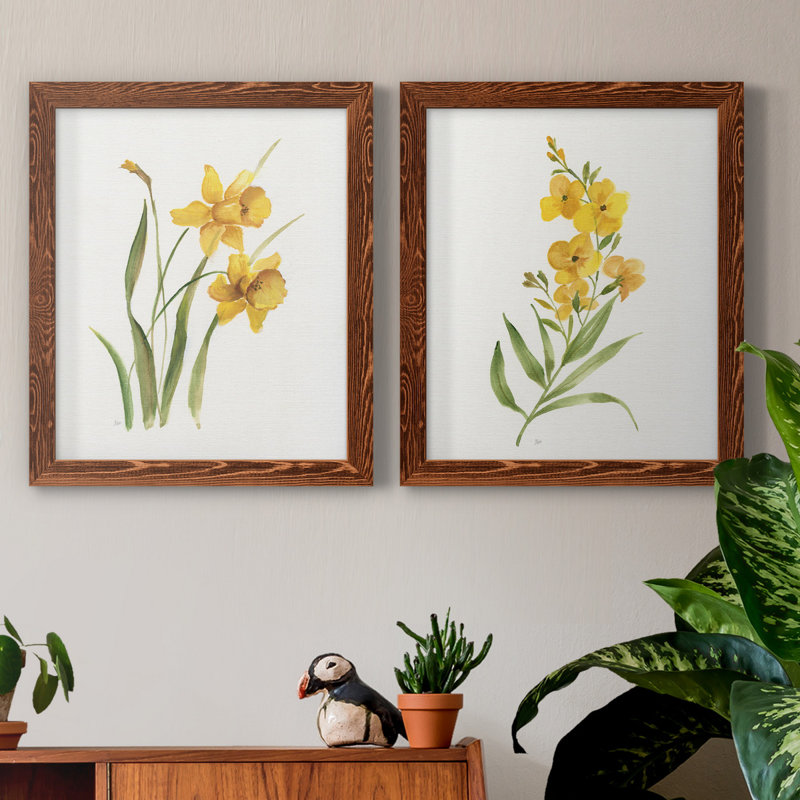 Ochre botanique I - ensemble de 2 reproductions d'art, Pas de tapis, H 20 po x l 17 po x P 1 po, Toile avec cadre érable
