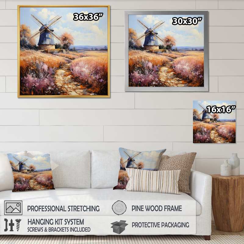 " Mill Wind Gentle Breeze II ", Black Floater Framed, 16" H x 16" W x 1" D