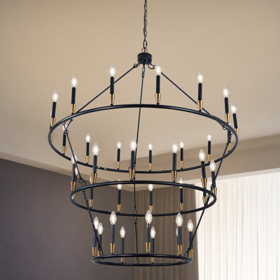 Lustre en forme de roue de chariot à 36 lumières pour plafonds hauts et lustres pour salle à manger