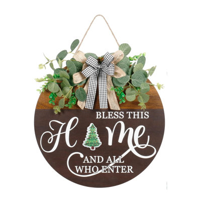 Plaque de bienvenue interchangeable saisonnière, couronne de bois ronde rustique pour porte d'entrée, décoration murale, décor printemps à hiver