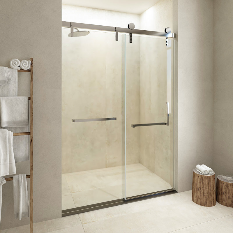 48''x76'' Single Sliding Frameless Shower Door With Soft-Closing Clear Glass