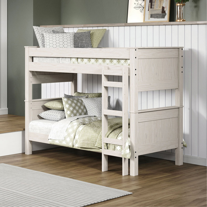 Rustic Twin Bunk Bed Split Into Two And Pine Construction, White