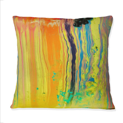 Soul of Motion - Abstrait jaune liquide - Coussin décoratif avec peinture abstraite