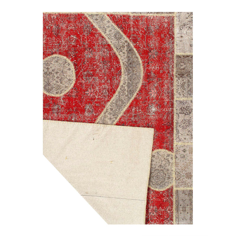 Tapis rouge / gris en laine noué à la main Doane