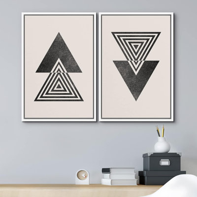 «Geometric Line Mid-Century Spiral Triangle Polygon Variety Abstract Shapes Modern Minimalist on Canvas», reproduction de 2 pièces