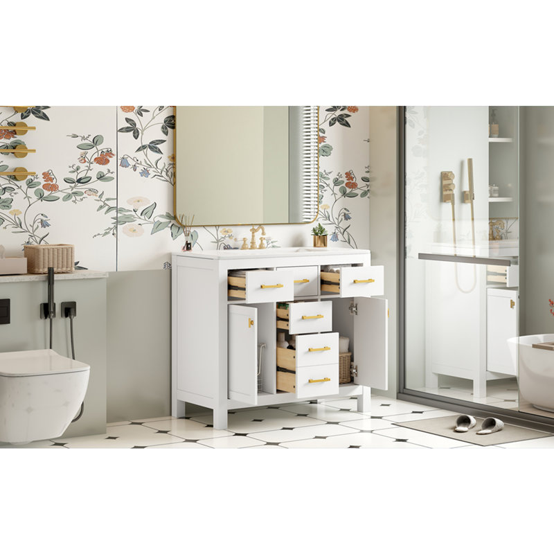 Meuble-lavabo 36 po avec lavabo en céramique, Blanc