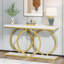 Console moderne en faux marbre avec base géométrique dorée