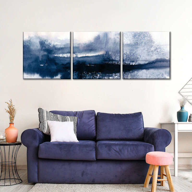 Indigo Tides - Impression panoramique sur toile tendue 3 pièces, H 24 po x l 74 po x P 1,25 po