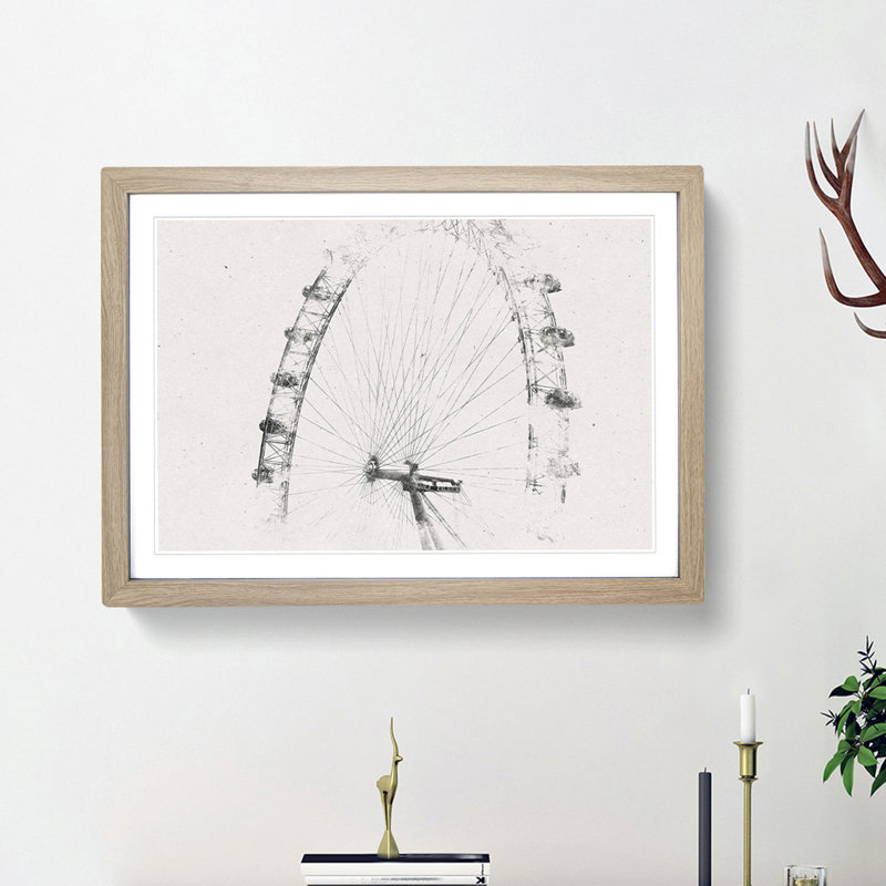 The London Eye London - Picture Frame Painting Print, 24cm H x 33cm W x 2cm D, Oak Framed
