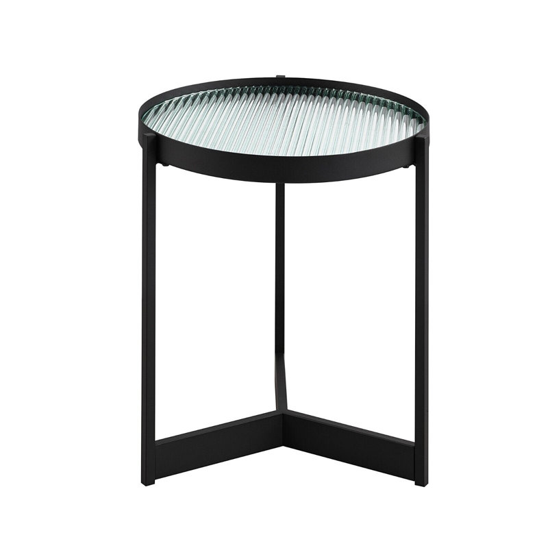 Koerd Glass Top Pedestal End Table, Fluted Glass