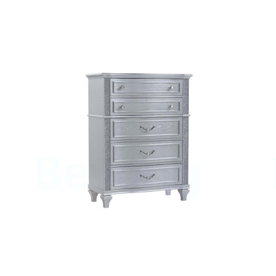 Mystic Contemporary Style 5-Drawer Chest made with wood in Silver