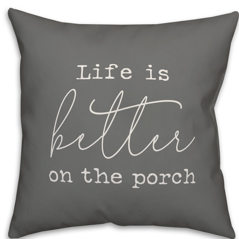 Textual Outdoor Throw Pillow, 20" x 20" , Gray/White