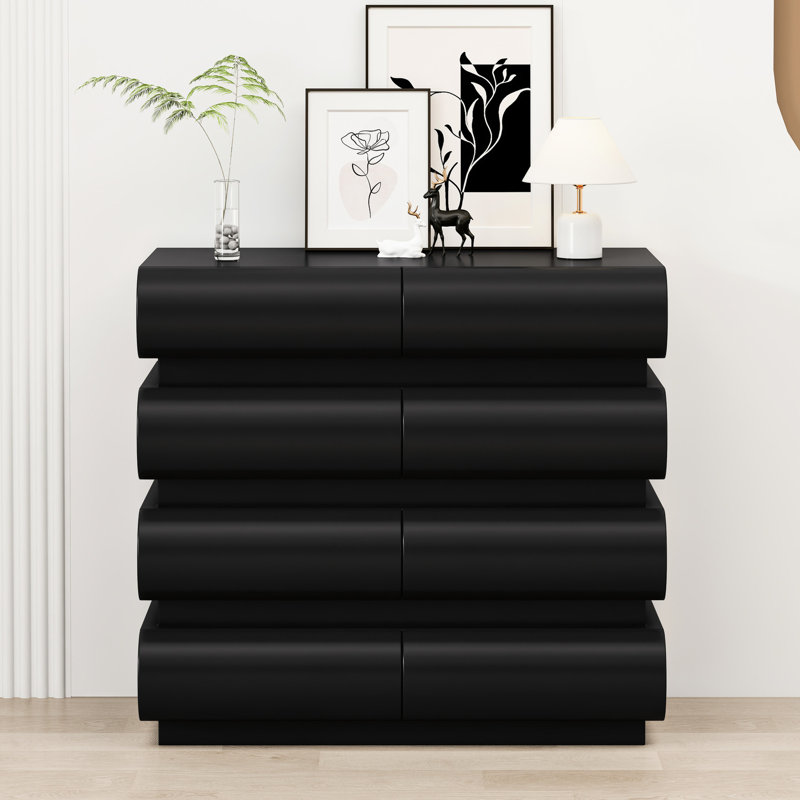 Chambre à coucher 8 commode, noir - look minimaliste pour une commode moderne avec 8 tiroirs et beaucoup d'espace de rangement