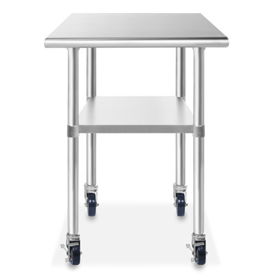 24" W x 30" L Stainless Steel Work Table with Undershelf and Caster Wheels
