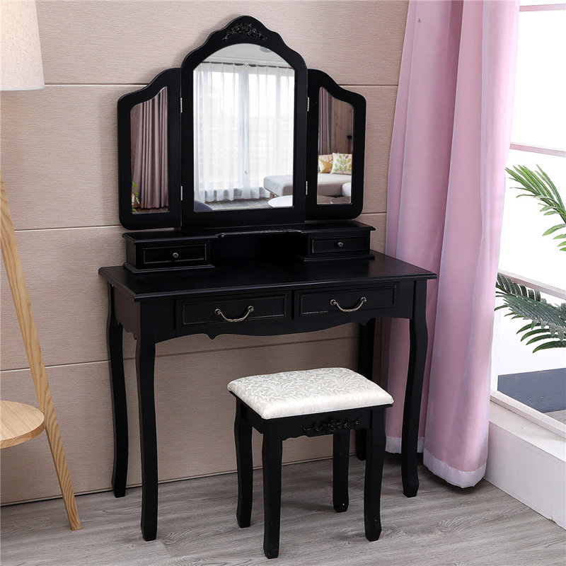 Ensemble coiffeuse et tabouret Wendland, Noir