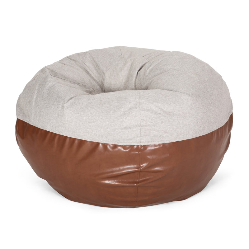 Maxi 5 Foot Two Color Fabric And Faux Leather Rounded Bean Bag