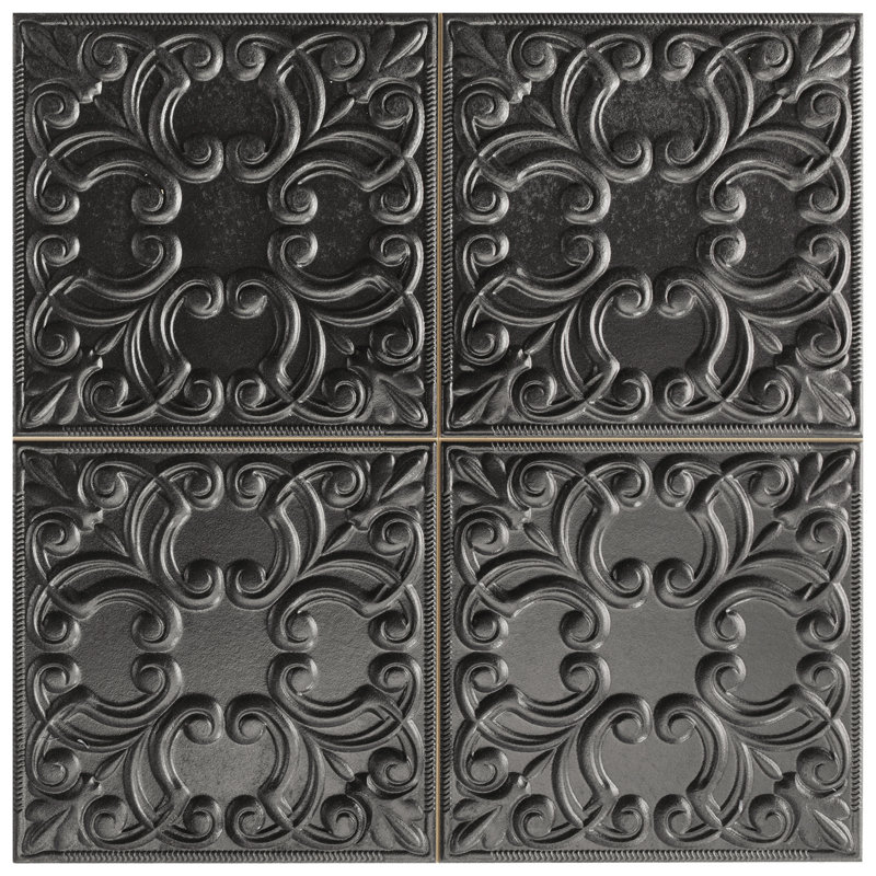 Carreau de mur en porcelaine victorienne 17-3 / 8 po x 17-3 / 8 po Victorian, Noir
