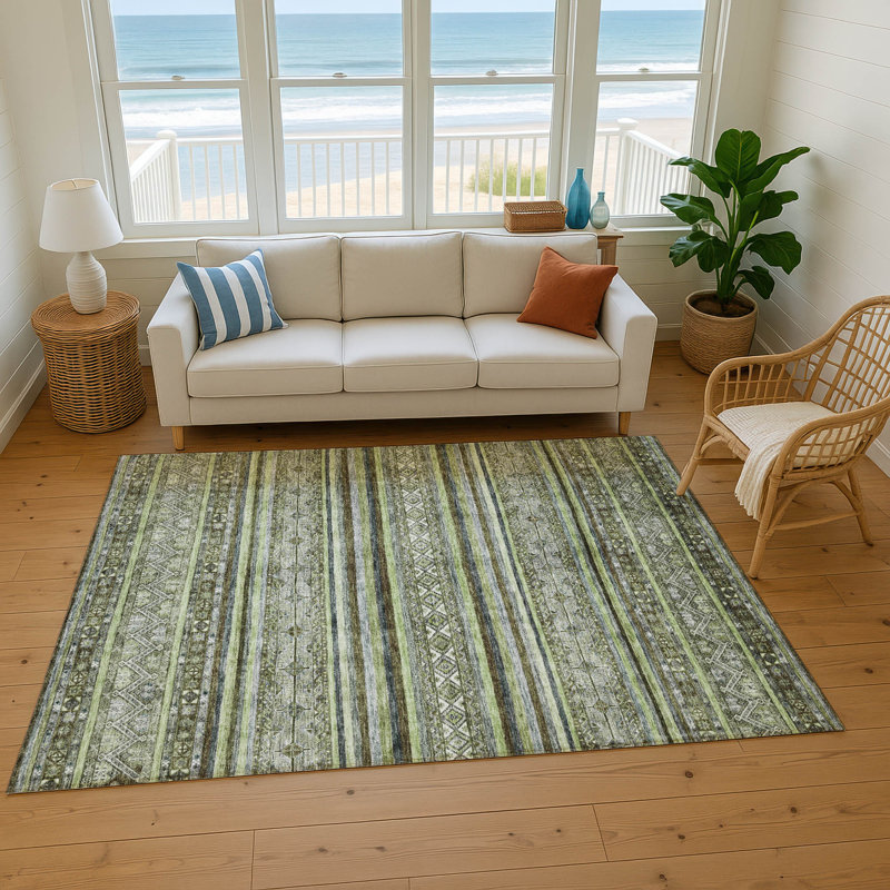 Premium Machine Washable Lampkins AMF1644 Stripes Rug, Rectangle 9' x 12'