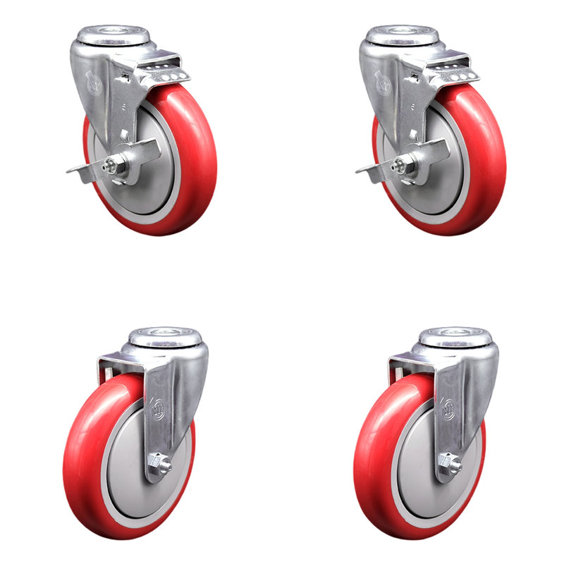 Ensemble de roulettes pivotantes en acier inoxydable, Rouge