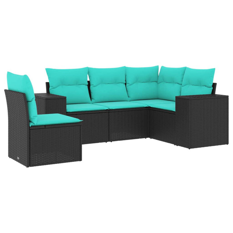  Ensemble de canapé de patio 5 pièces avec coussins en rotin de polyester noir