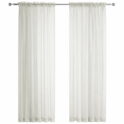 Sheer Window Rod Pocket Curtain Set 90" Inches Long (2 Panels)