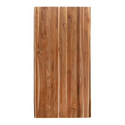 UV Finished Teak Butcher Block Top with Double Live Edge for Countertop, Island, Desktop or Workbench