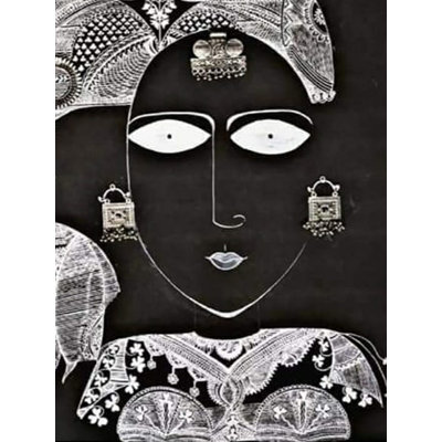 «Beautiful Tribal Brides Pen», art contemporain indien de 36 po x 24 po par Ashish Agarwal
