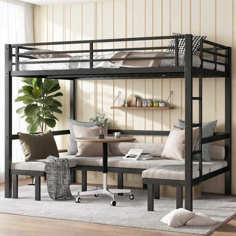 Lit superposé convertible en lit superposé en métal noir pour les espaces de chambre à coucher multi-usages