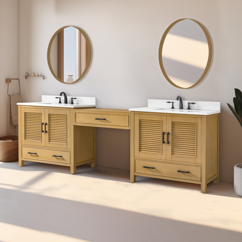 Estate 102'' Double Bathroom Vanity with Quartz Top, Oak