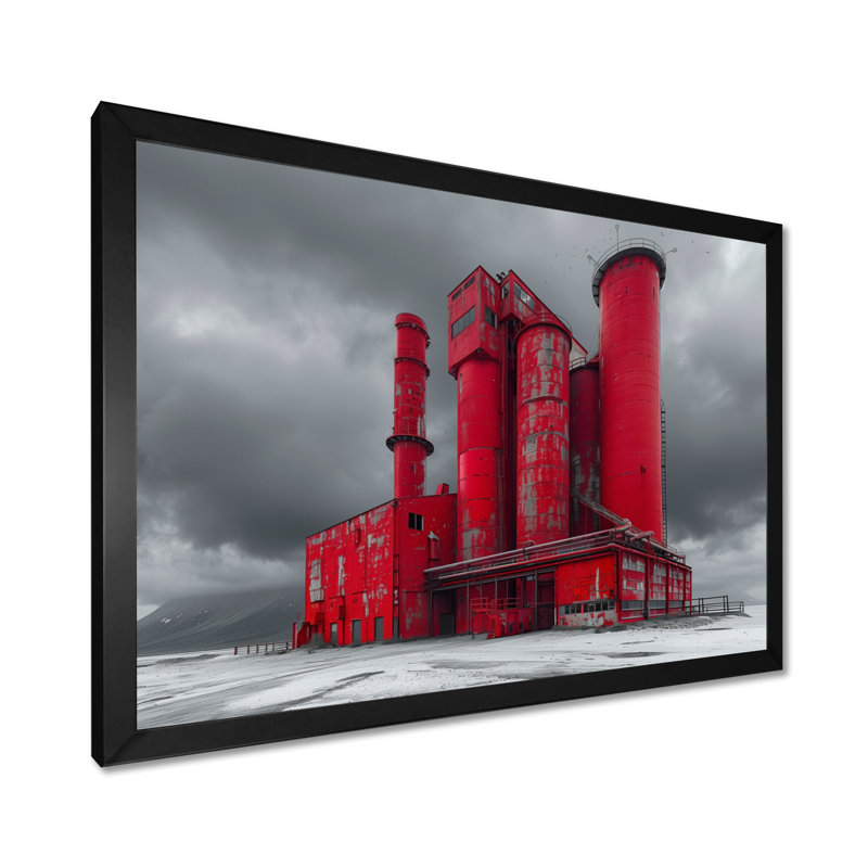 Red Gray Industrial Industrial Factories - Art mural, Toile encadrée noire simple, H 24 po x l 32 po x P 1 po