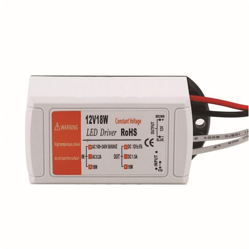 8W LED Driver DC 12V Transformer 12V 1.5A LED Power Supply Constant Low Voltage LED Transformers For LED Strip Lights Cabinet Lights And G4 MR11 MR16 LED Light Bulbs