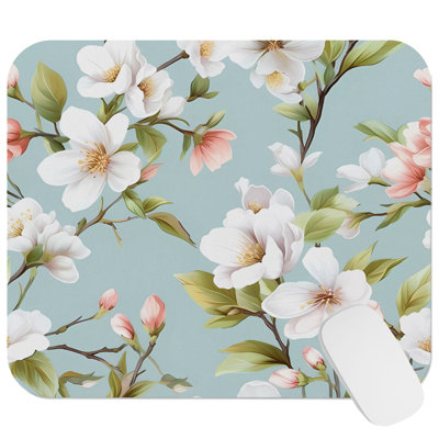 Floral Flower Blossoms Pattern VI Asian Gaming Cute Office Laptop Desk Pad Gift Mat Square Rectangle Non-Slip Mousepad