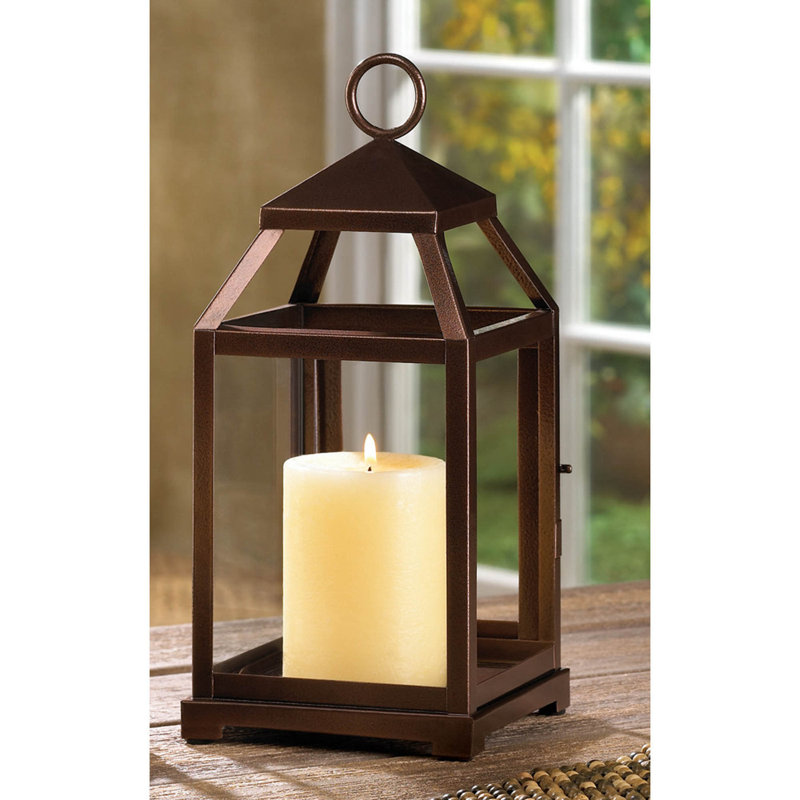 LANTERNE BOUGIE CONTEMPORAINE EN BRONZE, Brun
