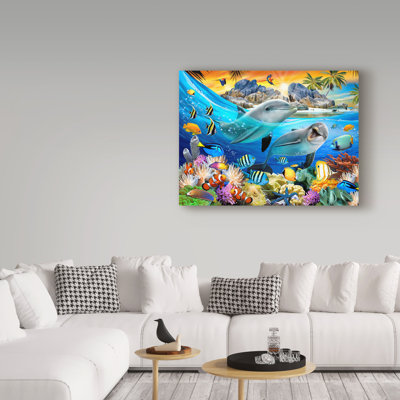 « surfez les dauphins », reproduction de peinture à l’acrylique sur toile tendue
