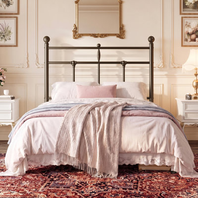 Metal Platform Bed Frame with Victorian Vintage Headboard