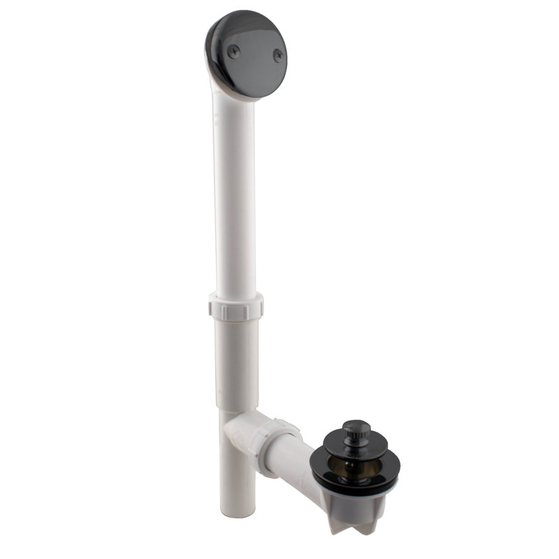 Ensemble de drain de baignoire 14 po en polypropylène blanc avec trop-plein à 2 trous, Noir mat