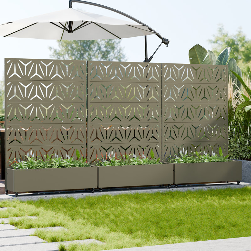 72" H x 47" W x 16" D Outdoor Metal Planter Box with Trellis Decor Raised Garden Bed with Lattice Panel and Wheels for Patio