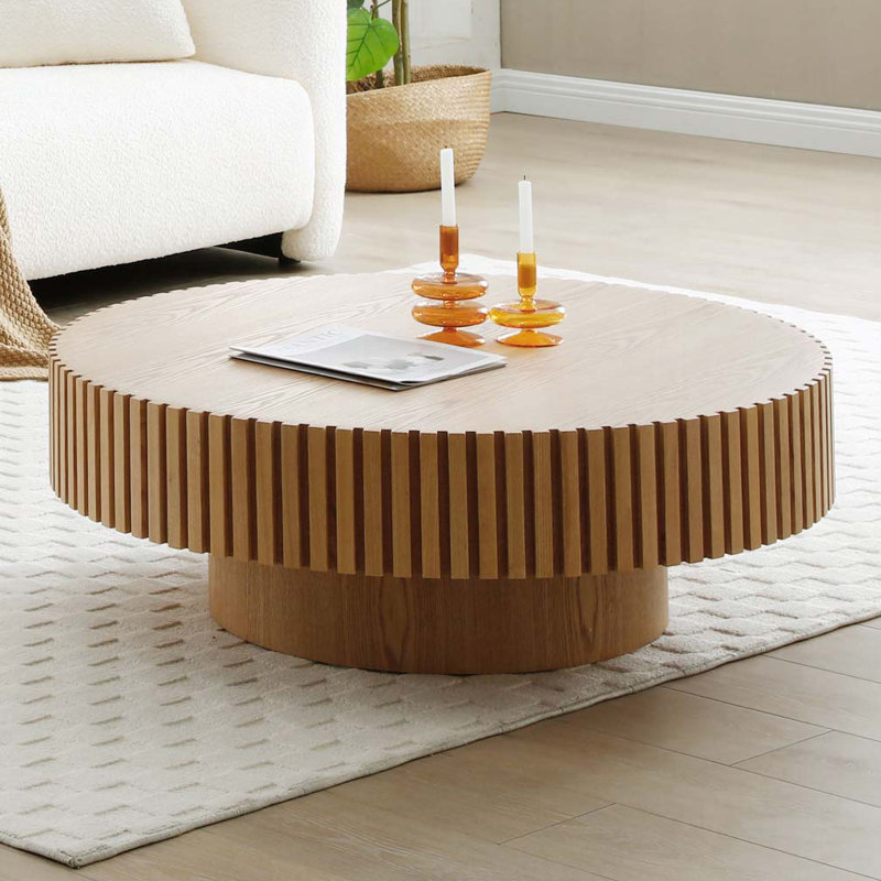 Table basse ronde en bois 39,37 po, Naturel, 13.42" H x 39.37" L x 39.37" W