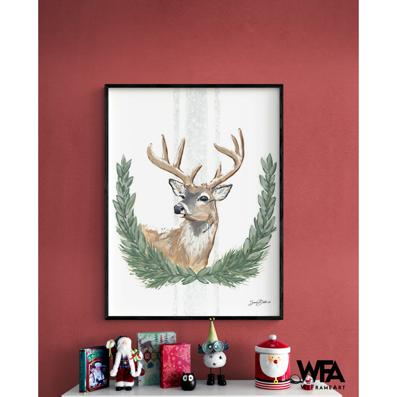 Arctic Winter Deer By Sara Baker, Majestic Reindeer Rustic Cabin Decor, Rural Christmas Farmhouse Wall Art,Winter Animal Entryway Wall Decor