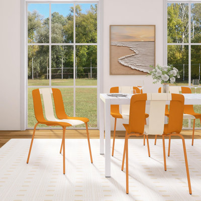 Modern Striped Color Block Chairs, Indoor/Outdoor PP Plastic Seat With Sturdy Metal Legs (Set Of 4) by Corrigan Studio