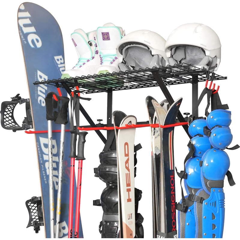 Support à ski mural, support à skis pour remise de garage avec tablette supérieure. Espacement personnalisable
