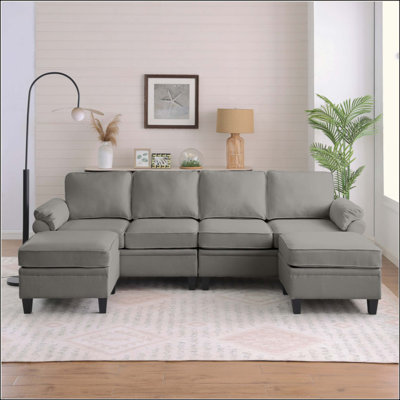 Linen Fabric Modular Combination Sofa, L-Shaped Cloud Sofa With Storage Space Under The Sofa, DIY Combination For Living Room Use