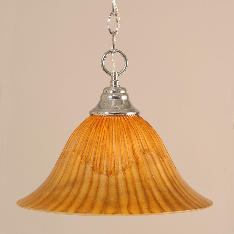 Chain Hung Pendant With 14" Tiger Glass, Chrome