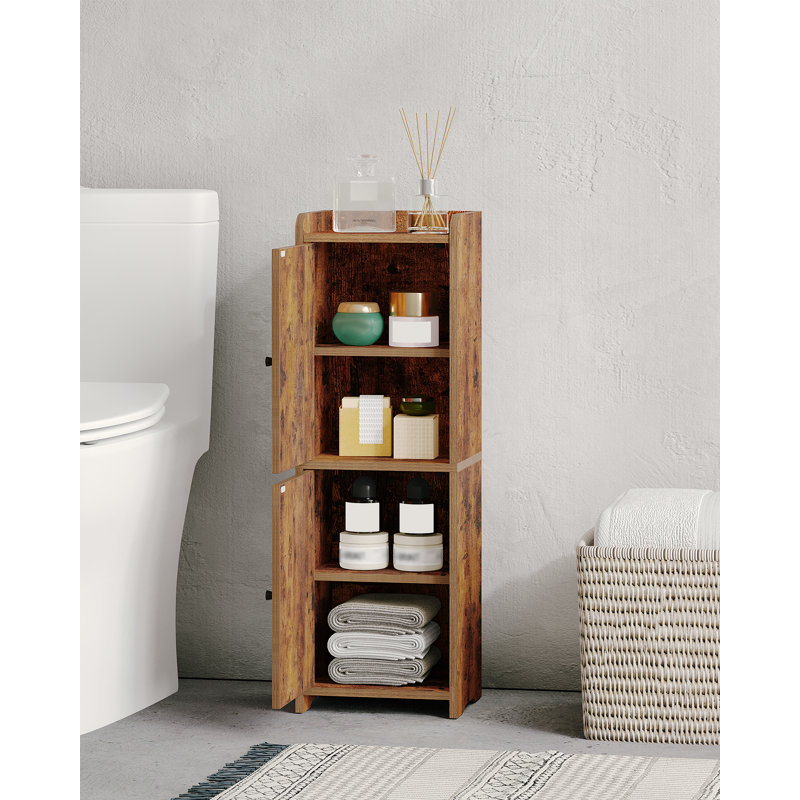BBathroom Storage Cabinet, Corner Floor Cabinet with 2 Doors and Adjustable Shelf, Narrow Toilet Paper Cabinets, Bathroom Organizer for Small Spaces, 7.9" D x 9.8" W x 29.5" H Rustic Brown