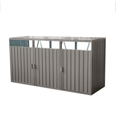 Garbage Bin Shed Stores 3 Trash Cans Metal Outdoor Bin Shed For Garbage Storage,Stainless Galvanized Steel, Bin Shed For Garden Yard Lawn